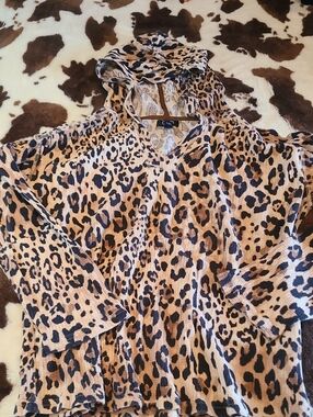 Chaps Leopard Print Hooded Top in Tan and Black